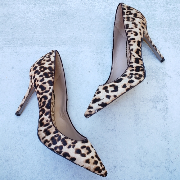 Sam Edelman Leopard Print Heels Pumps Pointed Toe Calf Hair SZ 6 - Picture 2 of 8